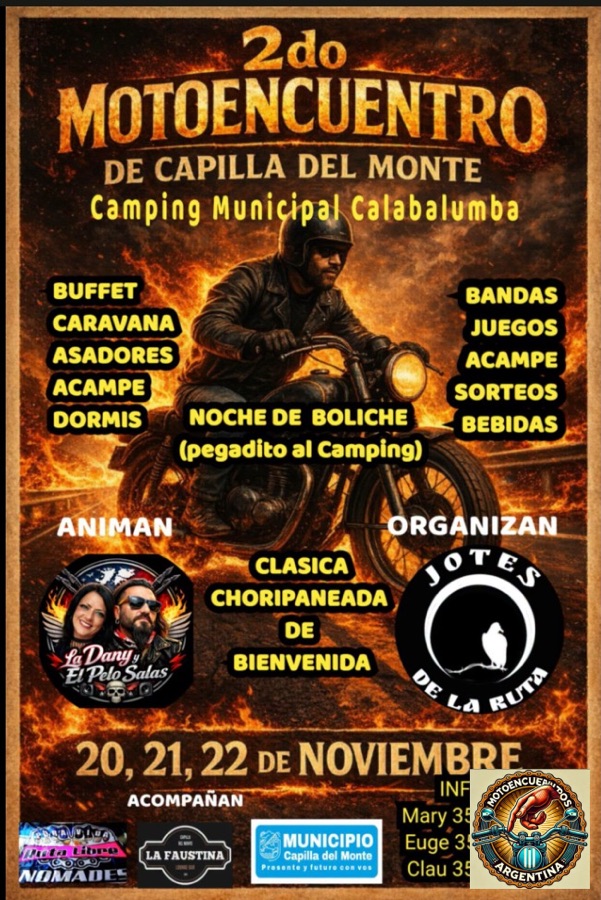 Flyer de 2do Motoencuentro de Capilla del Monte, por Jotes de la Ruta