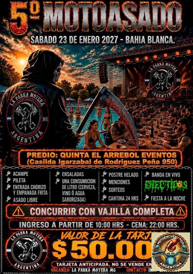 Flyer de 5º MOTOASADO, por LA PARKA MOTERA MG