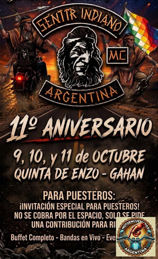 Flyer de 11° Aniversario Sentir Indiano MC Argentina, por Sentir Indiano MC Argentina