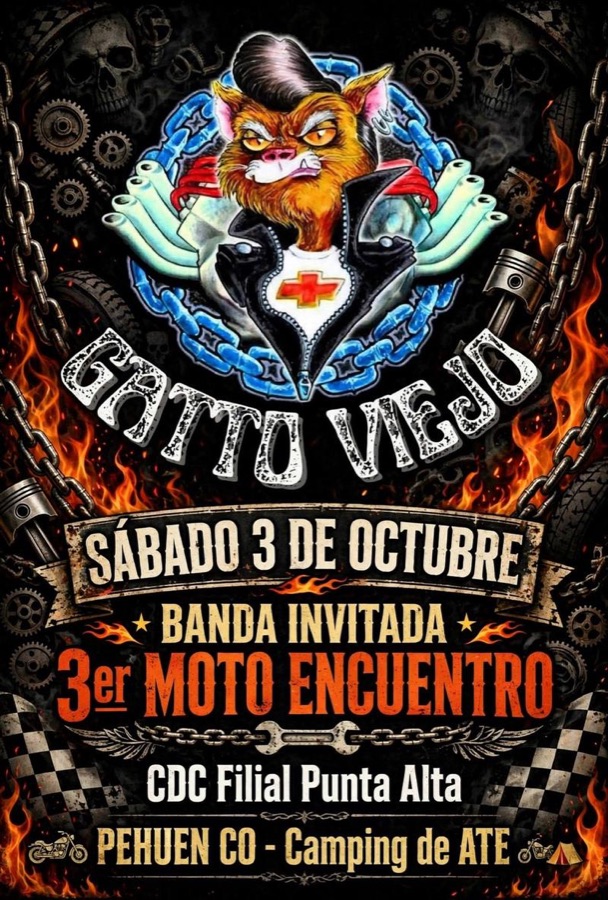 Flyer de 3er Moto Encuentro Gatto Viejo, por CDC Filial Punta Alta