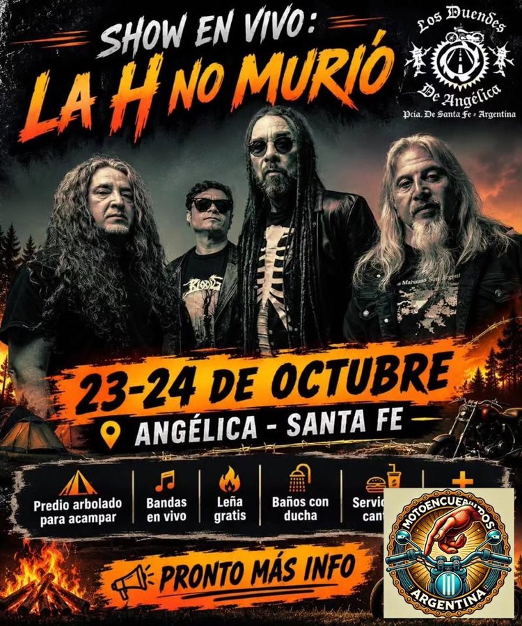 Flyer de Motoencuentro Los Duendes De Angélica con show de LA H NO MURIÓ, por Los Duendes De Angélica