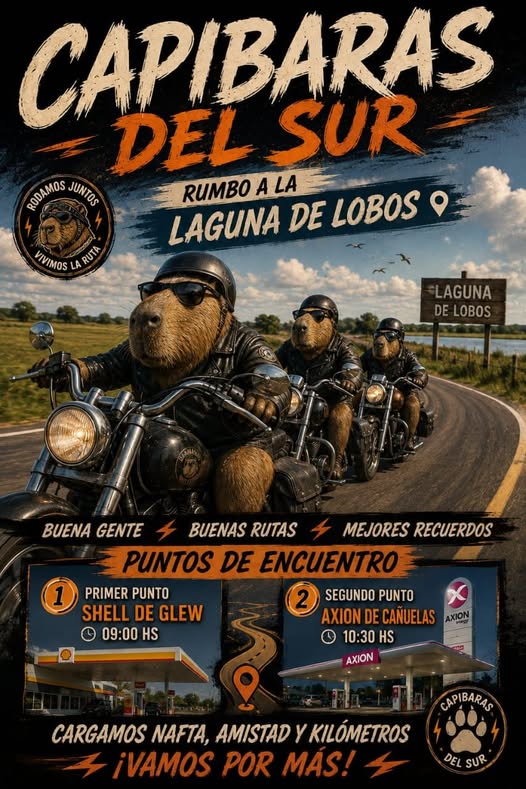Flyer de Rodada Capibaras del Sur a Laguna de Lobos, por Capibaras del Sur
