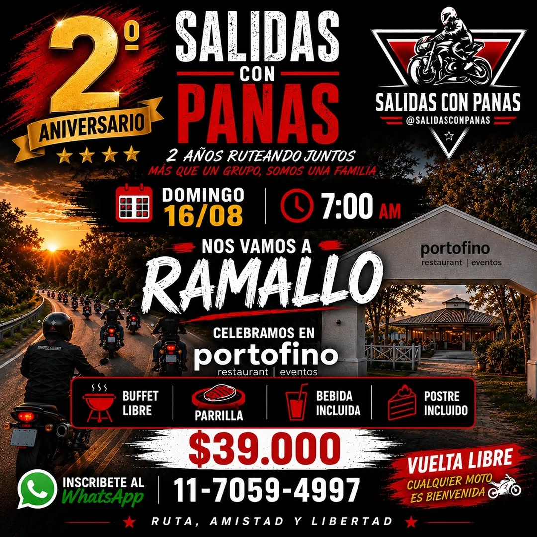 Flyer de 2° Aniversario Salidas con Panas — Rodada a Ramallo, por Salidas con Panas