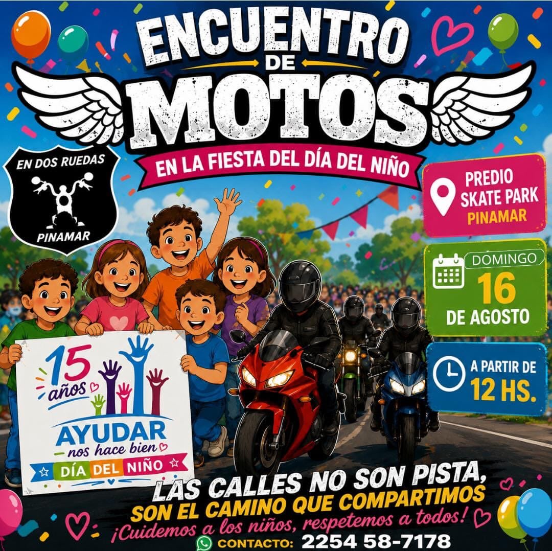 Flyer de Encuentro de Motos por el Día del Niño - En Dos Ruedas Pinamar, por En Dos Ruedas Pinamar