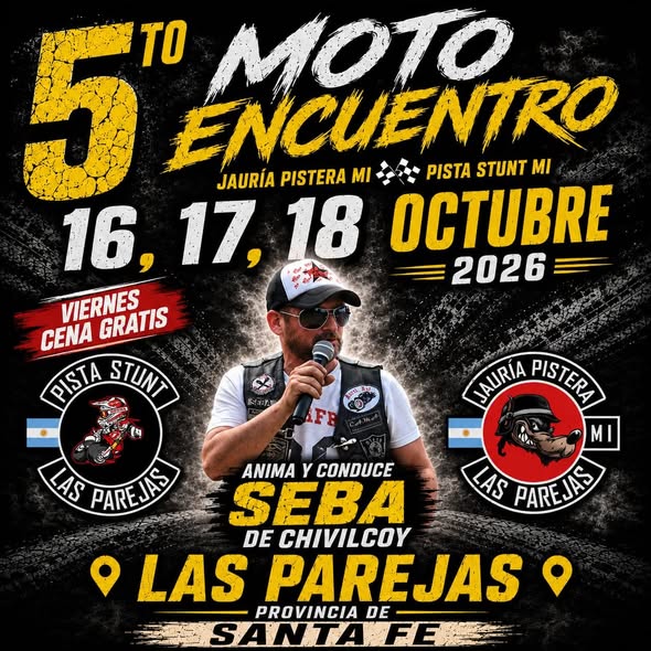 Flyer de 5º Moto Encuentro Jauría Pistera Original & Pista Stunt - Las Parejas, por Jauría Pistera Original y Pista Stunt