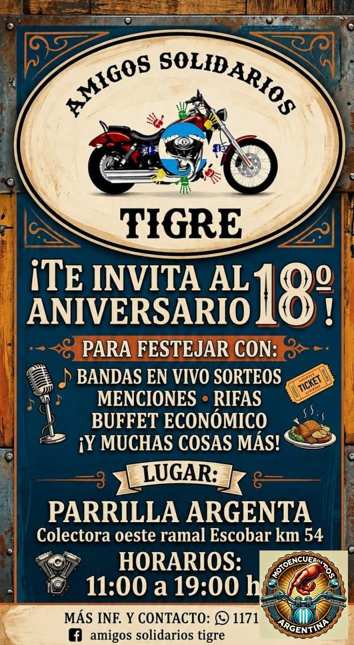Flyer de 18° Aniversario Amigos Solidarios Tigre — Escobar, por Amigos Solidarios Tigre