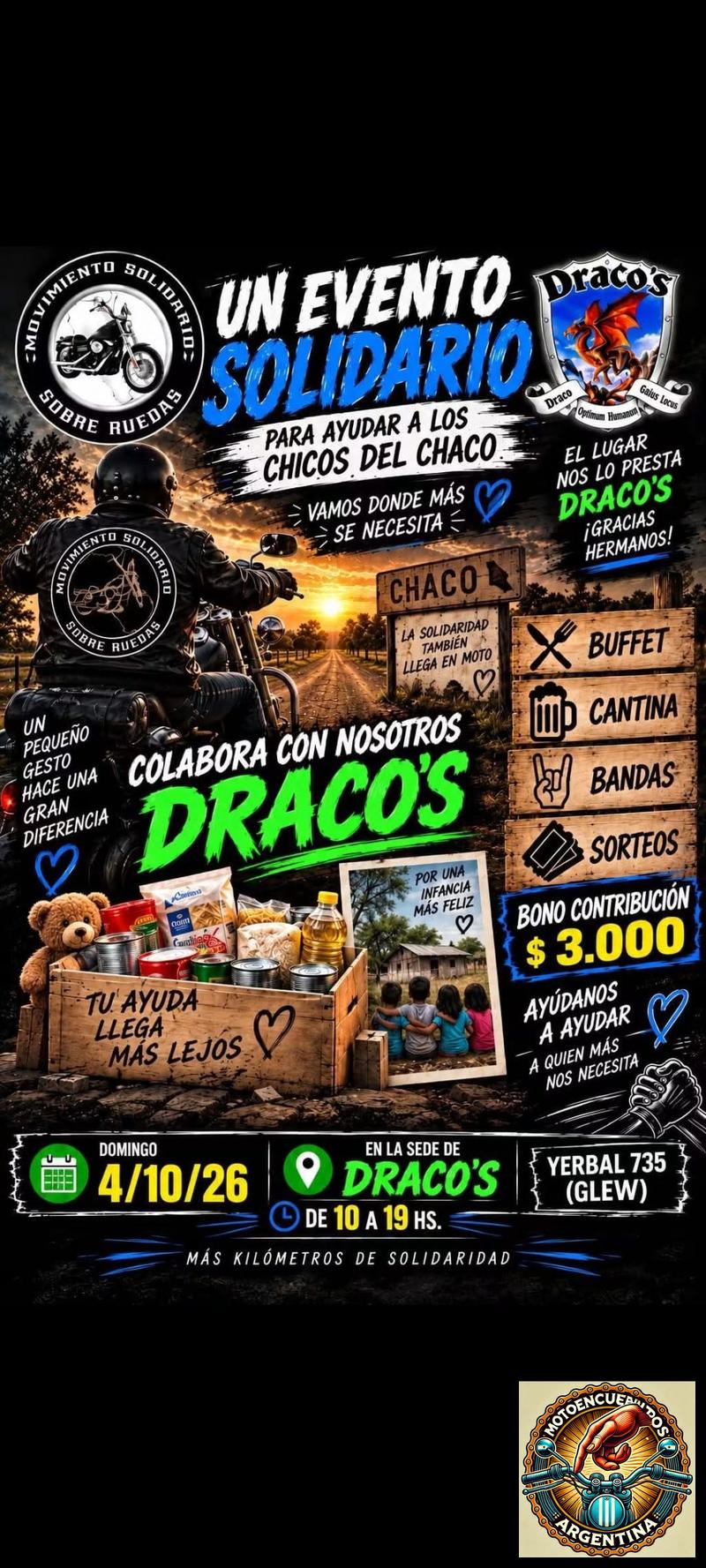 Flyer de Evento Solidario por los chicos del Chaco — Draco's Glew, por movimientosolidariosobreruedas