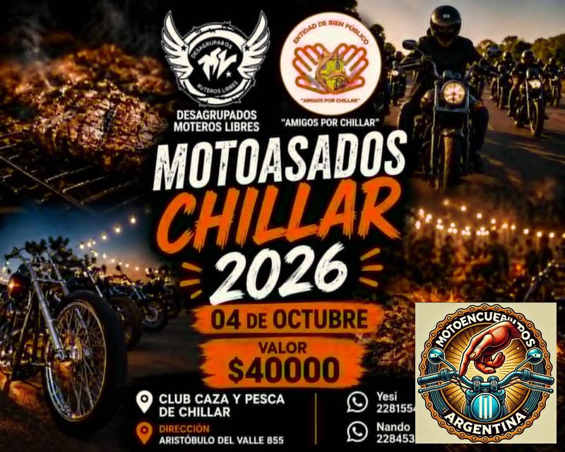 Flyer de Motoasado Chillar 2026, por Desagrupados Moteros Libres