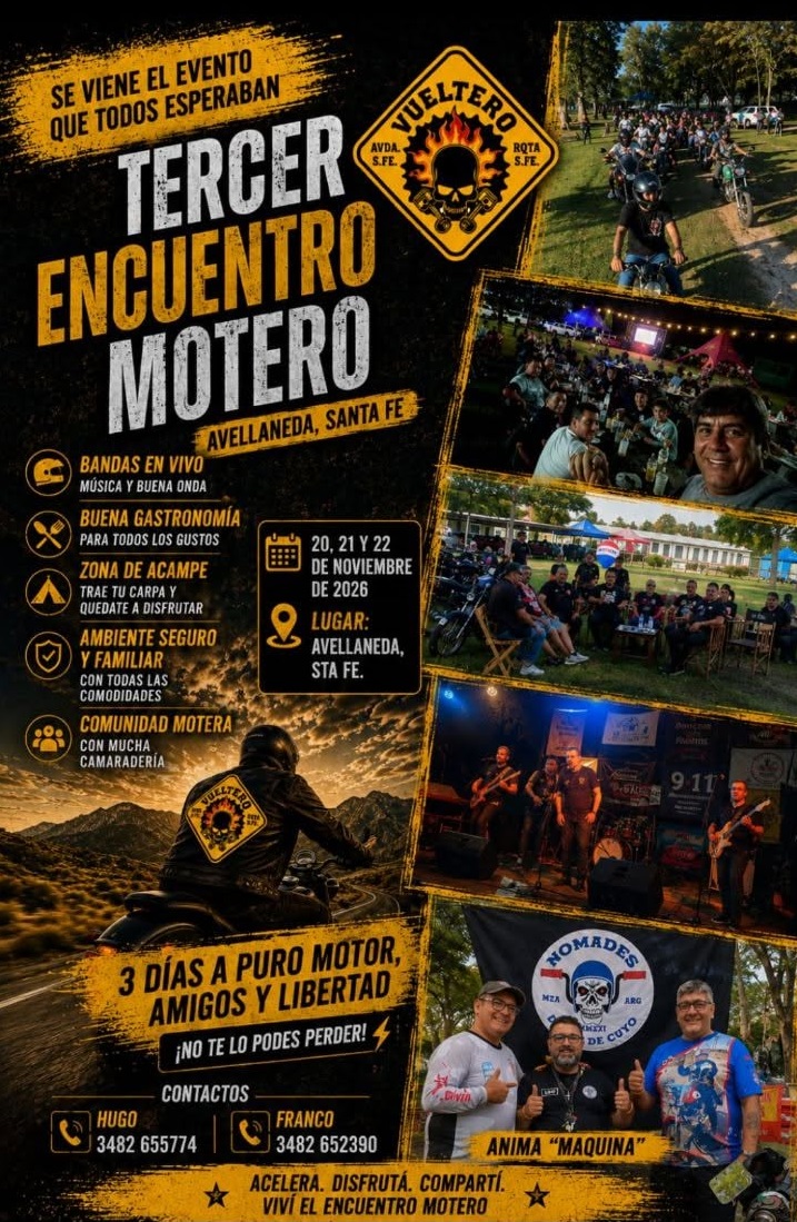 Flyer de 3er Encuentro Motero Vueltero — Avellaneda (Santa Fe), por somos_vueltero