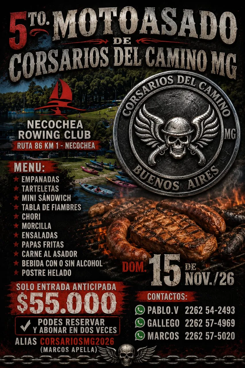Flyer de 5º Motoasado de Corsarios del Camino MG — Necochea, por corsarios_del_camino_mg_arg