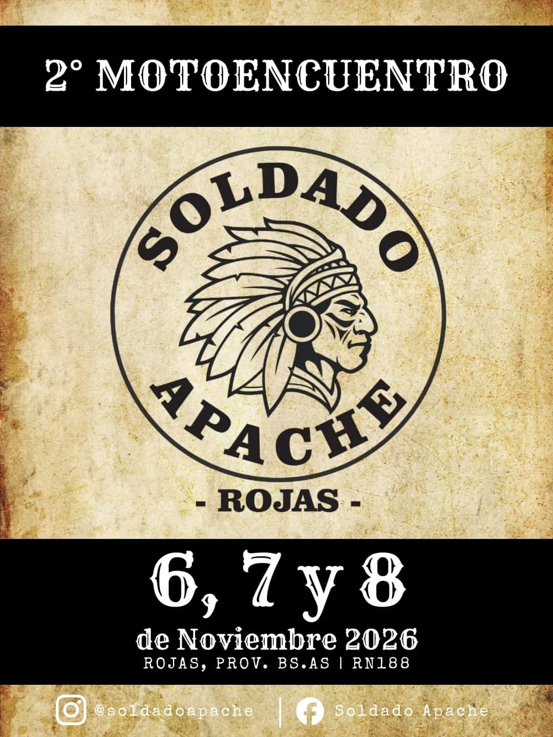 Flyer de 2° Motoencuentro Soldado Apache — Rojas, por soldadoapache