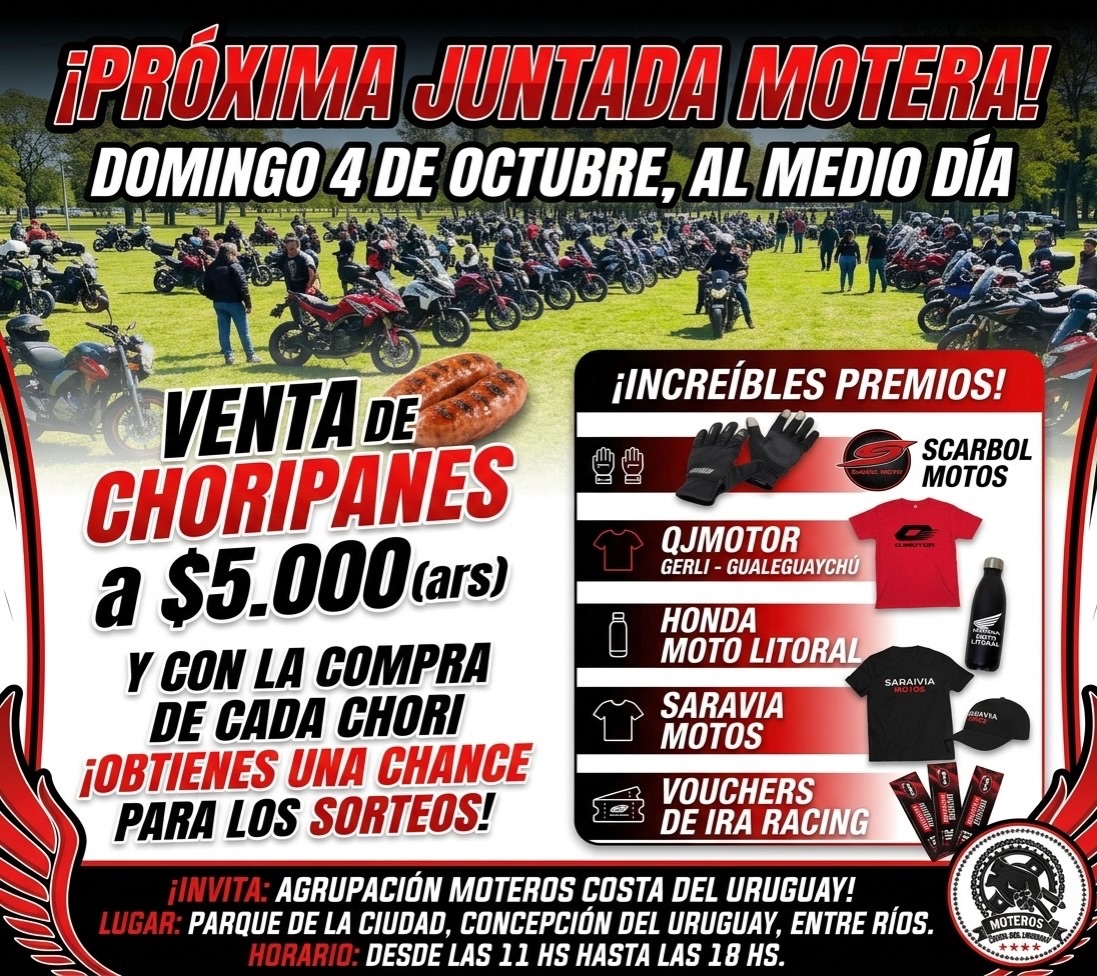 Flyer de Juntada Motera — Moteros Costa del Uruguay, por moteros_costa_del_uruguay